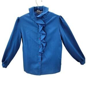 Essentially Separate Vintage 70s Ruffle Collar Long Sleeve‎ Button Up Blouse Top